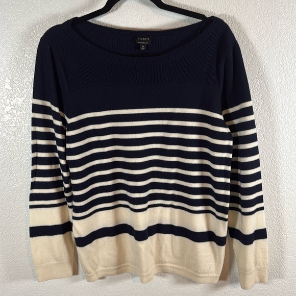 Talbots Navy Stripe Merino Wool Nautical Sweater Size XL - Picture 1 of 7